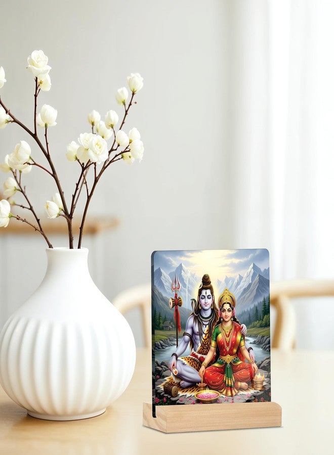 Giftplease Divine Lord Shiva & Goddess Parvati Plaque with Wooden Stand | Religious Photo Frame for Home Temple, Pooja Room, Office & Spiritual Gift for Housewarming, Wedding & Festivals GD_20 - Image 4